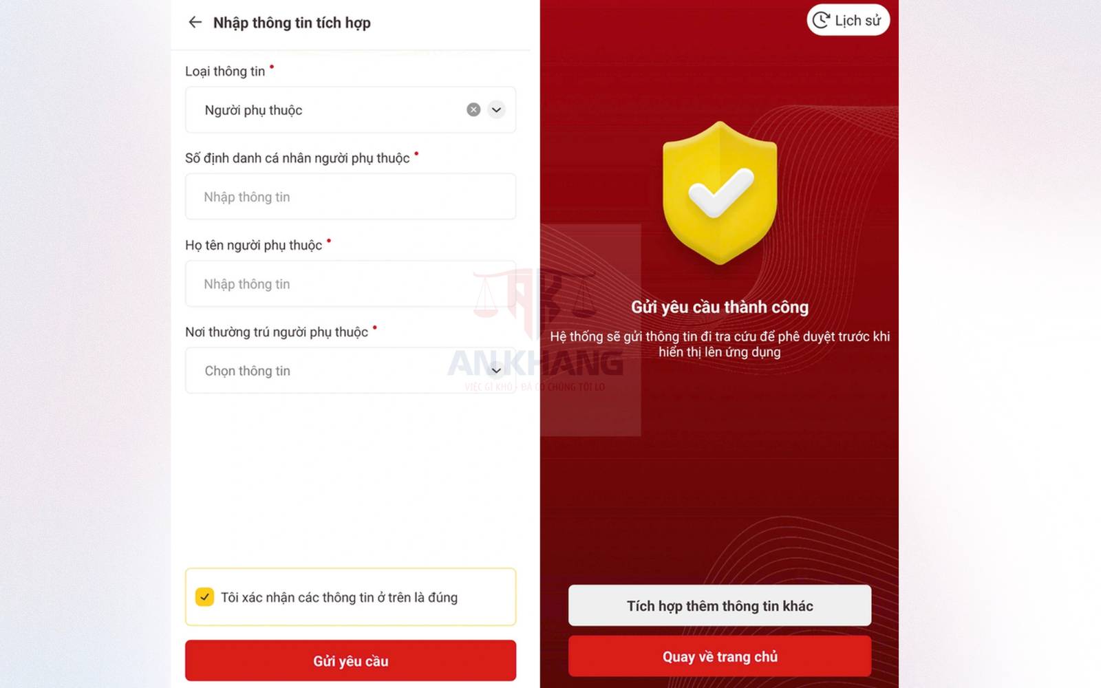 Bước 3: Điền đầy đủ thông tin người phụ thuộc và gửi yêu cầu xét duyệt