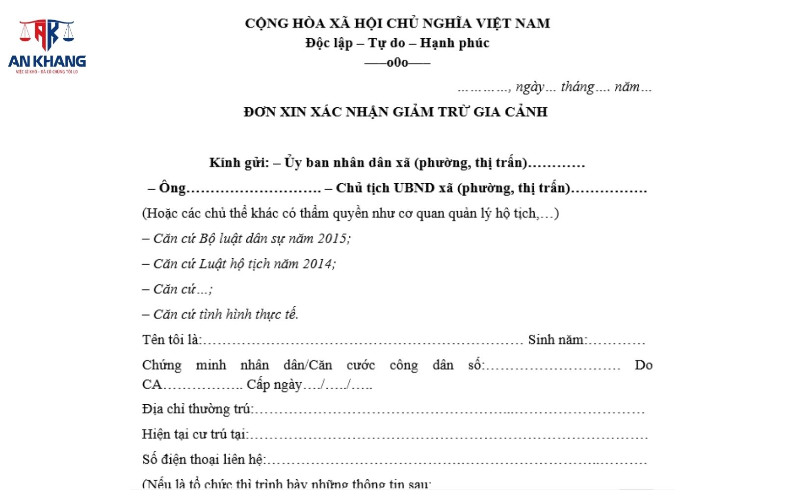 Download mẫu đơn xin giảm trừ gia cảnh thuế tncn