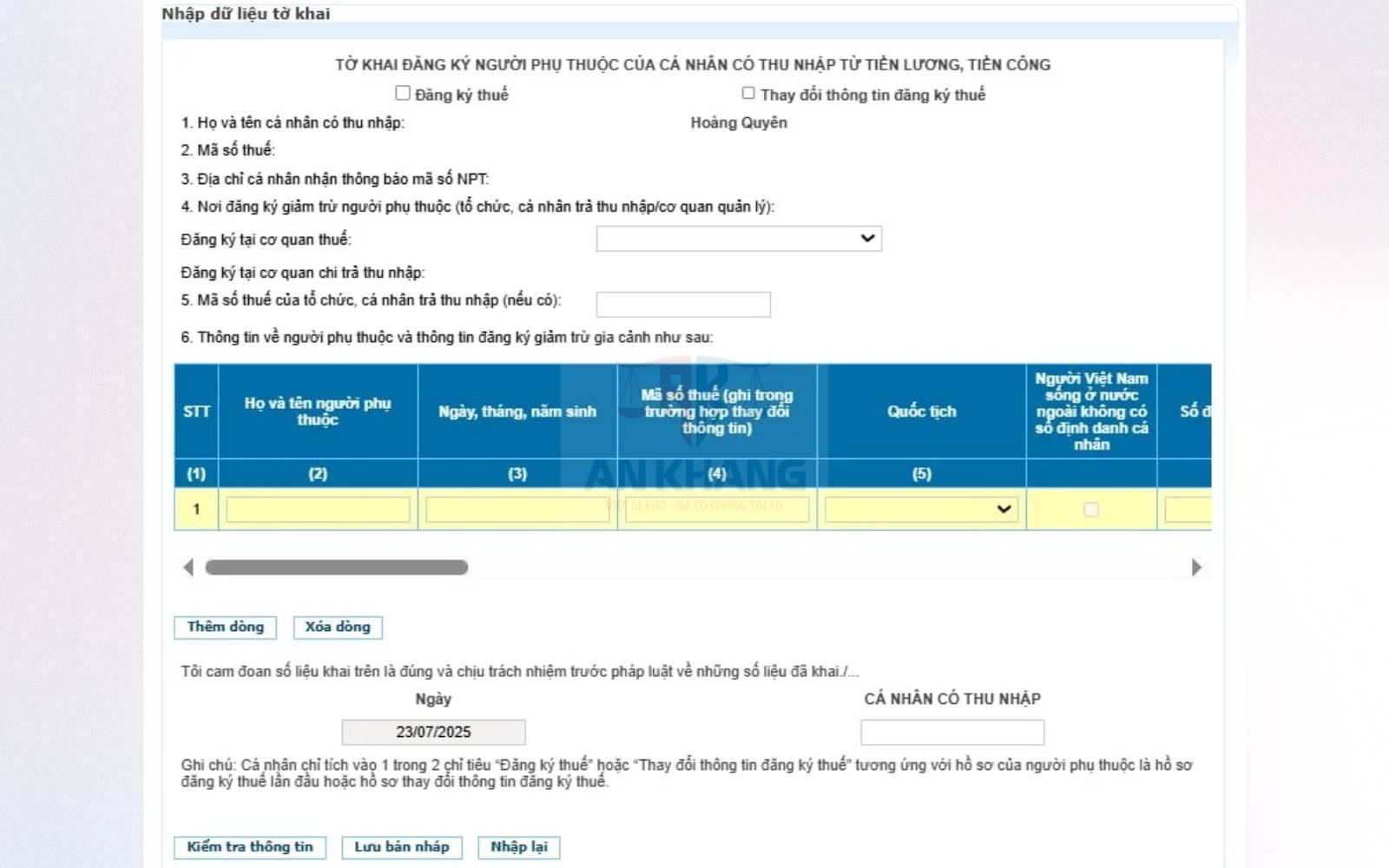 Bước 5: Chọn Tiếp tục để hiển thị tờ khai