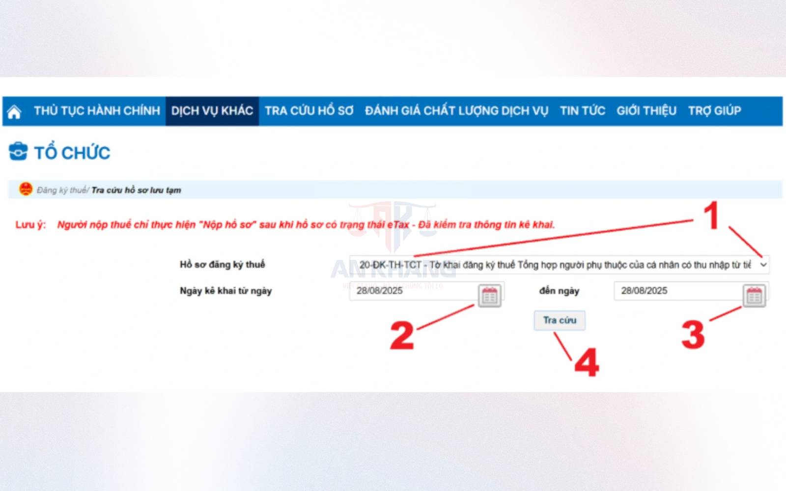 Tra cứu hồ sơ đăng ký thuế