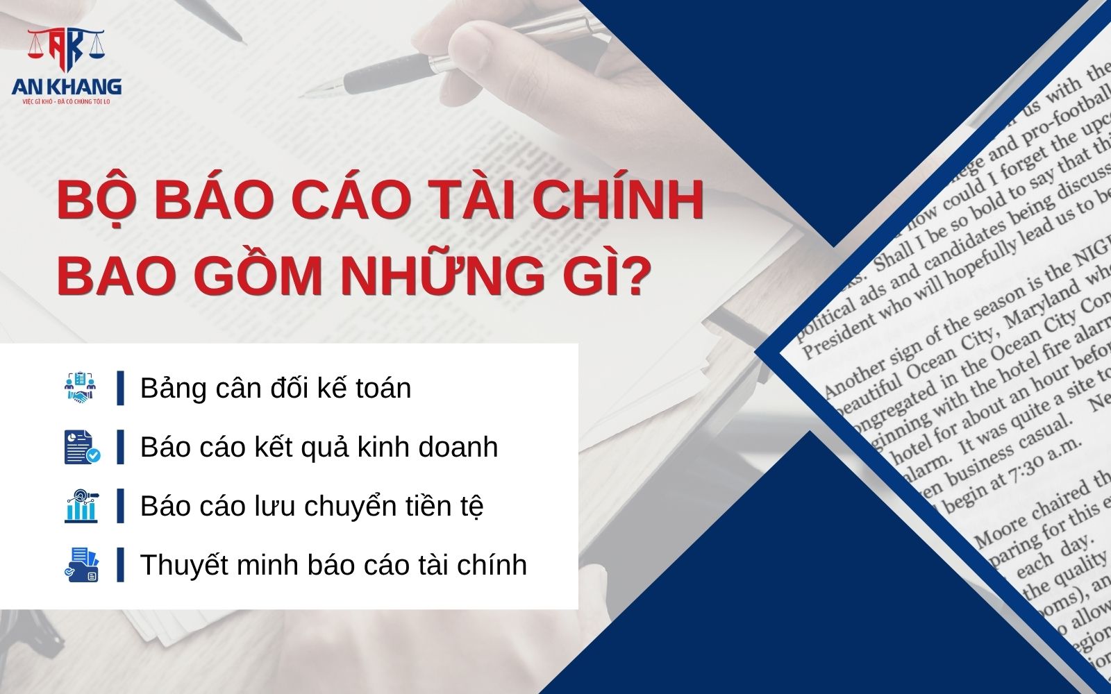 Thành phần chính của báo cáo tài chính bao gồm những gì?